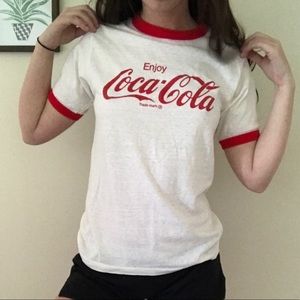 VINTAGE Coca-Cola Hanes Shirt with Red Trim